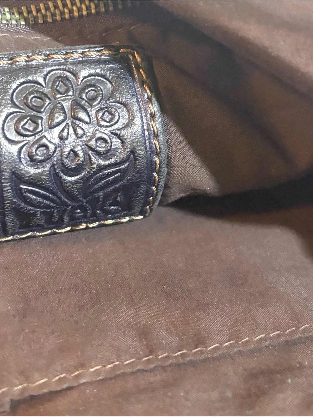 Lucky Brand distressed color blocking Dark Brown gray Leather crossbody bag